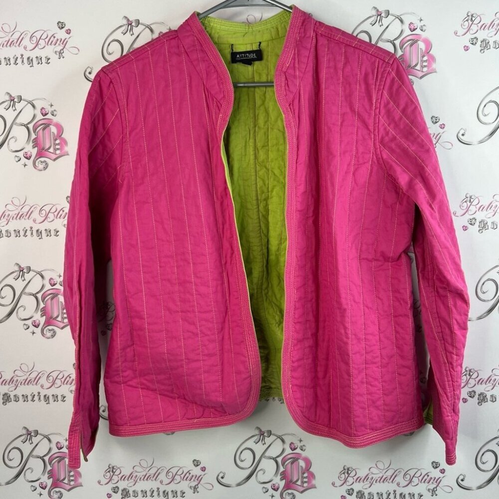 Attitude jacket coat quilted style 2 tone lime   Fuchsia Quilted Utility Jacket